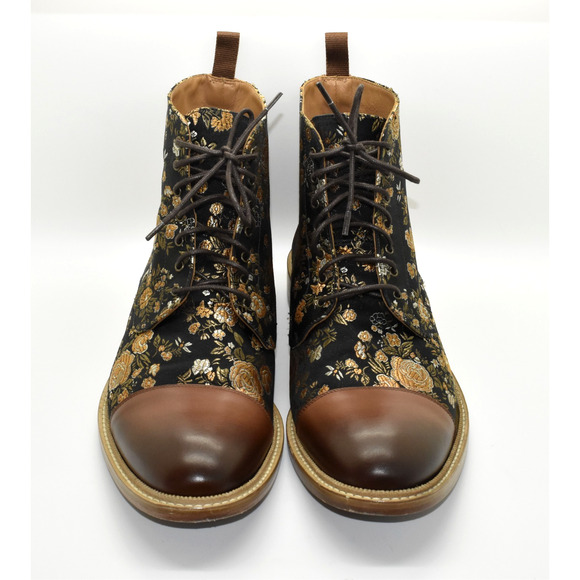 D0 Auth TAFT The Jack Eden Blk/Gld Floral Jacquard & Leather Cap Toe Boots Sz 46 main image 8
